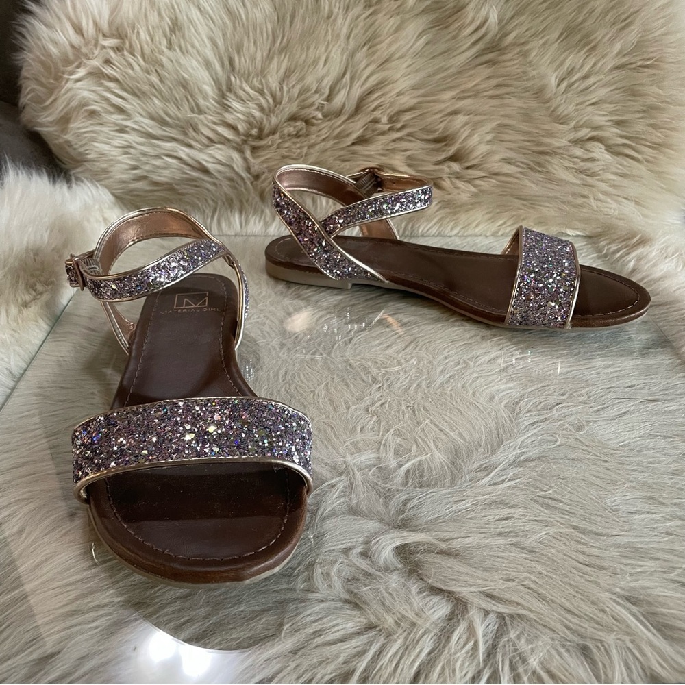 Material Girl Pink Glitter Sandals with Ankle Strap